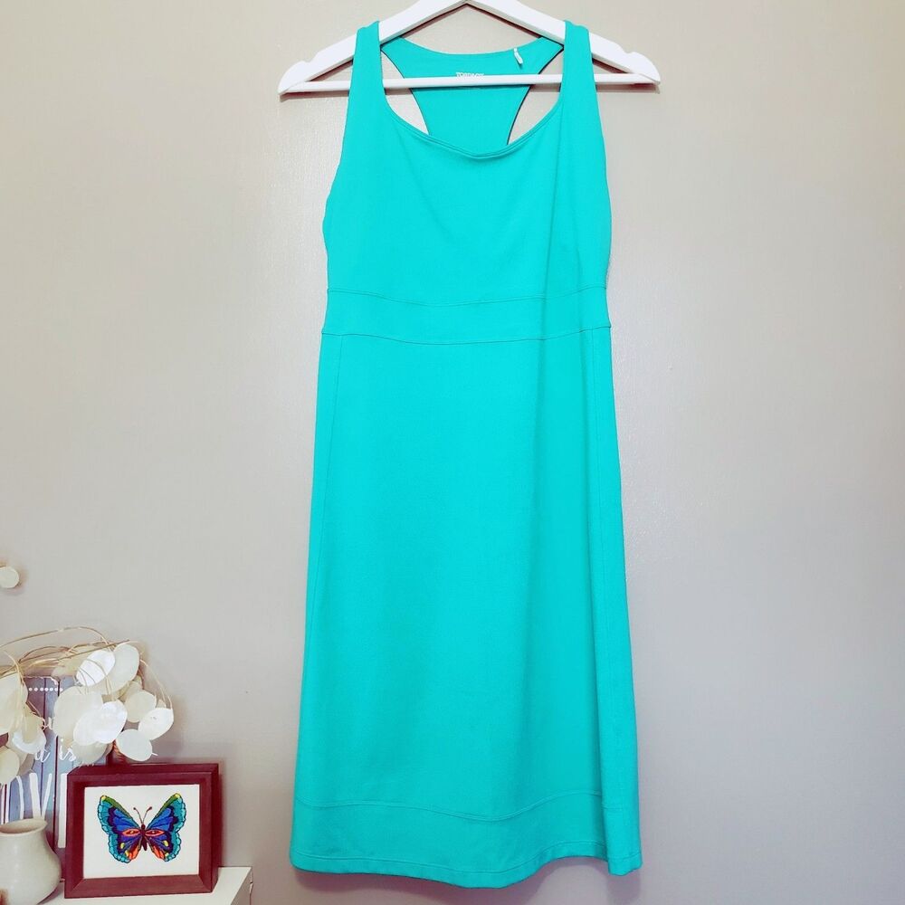 Toad&Co Dress Womens Small Tech Tomboy Racerback Shelf Bra Pocket Green Teal